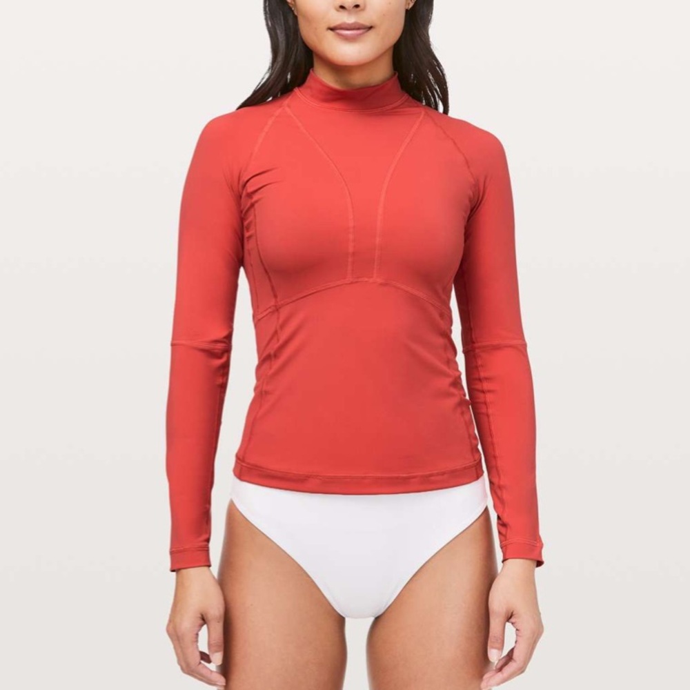 lululemon athletica Red Rash Guard Swim Top